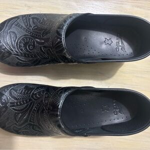 Dansko Black Embossed Leather Clogs
